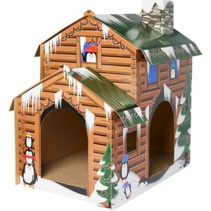 Frisco Holiday Log Cabin Cardboard Cat House