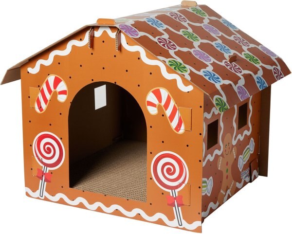 Frisco Holiday Gingerbread Cardboard Cat House slide 1 of 6