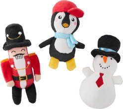 Frisco Nutcracker, Penguin & Snowman Plush Cat Toy with Catnip, 3 count