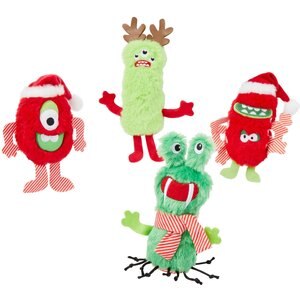 Frisco Holiday Friendly Monsters Plush Cat Toy with Catnip, 4 count