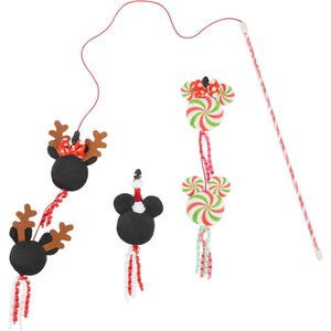 Disney Holiday Mickey & Minnie Mouse Interchangeable Teaser Wand Cat Toy with Catnip, 3 count