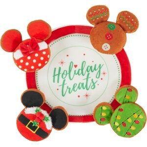 Disney Holiday Mickey & Minnie Mouse Cookie Plate Plush Squeaky Dog Toy, 5 count, Small/Medium
