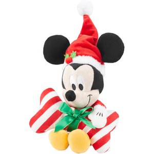 Disney Holiday Mickey Mouse with Candy Cane Plush Squeaky Dog Toy, 2 count