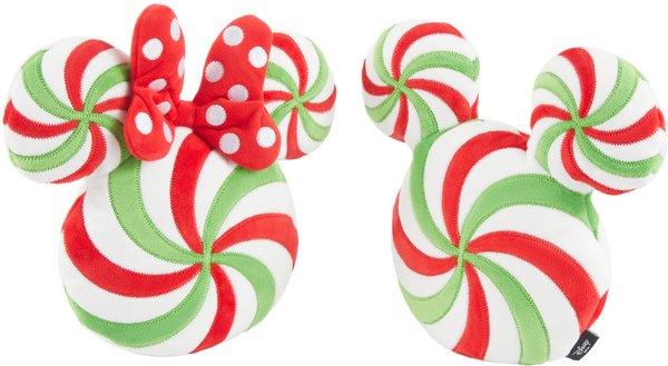 Disney Holiday Mickey & Minnie Mouse Peppermints Round Plush Squeaky Dog Toy, 2 count slide 1 of 3