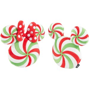 Disney Holiday Mickey & Minnie Mouse Peppermints Round Plush Squeaky Dog Toy, 2 count