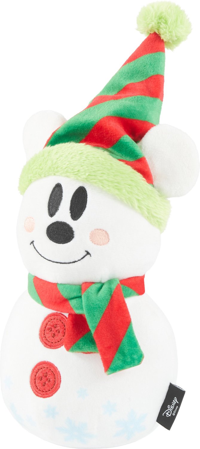 Disney Holiday Mickey Mouse Snowman Plush Squeaky Dog Toy Chewy Com