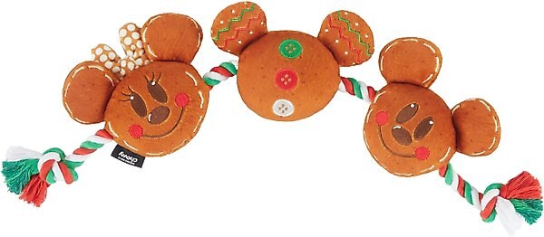 Disney Holiday Mickey & Minnie Mouse Gingerbread Cookies Plush with Rope Squeaky Dog Toy slide 1 of 3