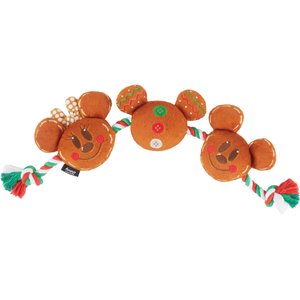 Disney Holiday Mickey & Minnie Mouse Gingerbread Cookies Plush with Rope Squeaky Dog Toy