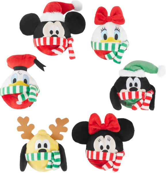 Disney Holiday Mickey Mouse & Friends 2-in-1 Tearable Plush & TPR Squeaky Dog Toy, 6 count slide 1 of 3