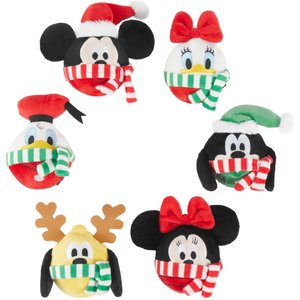 Disney Holiday Mickey Mouse & Friends 2-in-1 Tearable Plush & TPR Squeaky Dog Toy, 6 count
