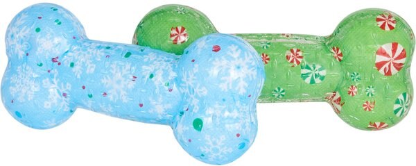 Frisco Holiday Peppermint TPR Bone  & Snowflake Squeaky Dog Toy, 2 count slide 1 of 4