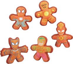 Marvel 's Holiday Black Panther, Captain Marvel, Hulk, Iron Man & Spider-Man Plush Squeaky Dog Toy, 5 count