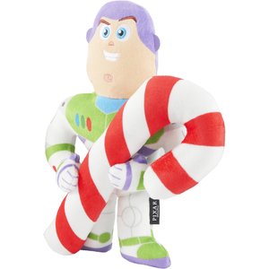 Pixar Holiday Buzz Lightyear with Candy Cane Plush Squeaky Dog Toy