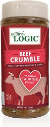 Nature's Logic Beef Crumble Dry Dog & Cat Food Topper, 8-oz bottle