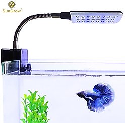 SunGrow Small Rimless Aquarium Betta Fish Tank Clip On Light with Blue & White LED, Up to 10-gal