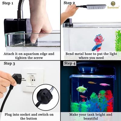 Show full view: SunGrow Small Rimless Aquarium Betta Fish Tank Clip On Light with Blue & White LED, Up to 10-gal slide 4 of 6