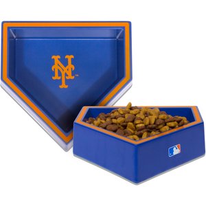 Nap Cap MLB Home Plate Non-Skid Melamine Dog & Cat Bowl, New York Mets, 3-cup
