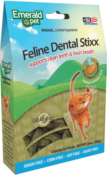 Emerald Pet Feline Dental Stixx with Tuna & Pumpkin Grain-Free Dental Cat Treats, 3.6-oz bag slide 1 of 7