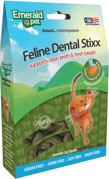 Emerald Pet Feline Dental Stixx Catnip Flavor With Pumpkin Grain-Free Dental Cat Treats, 3.6-oz bag slide 1 of 7