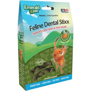 Emerald Pet Feline Dental Stixx Catnip Flavor With Pumpkin Grain-Free Dental Cat Treats, 3.6-oz bag