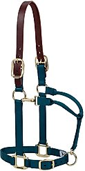 Weaver Leather Breakaway Original Adjustable Latigo Leather Chin & Throat Snap Horse Halter, Teal Green, Yearling