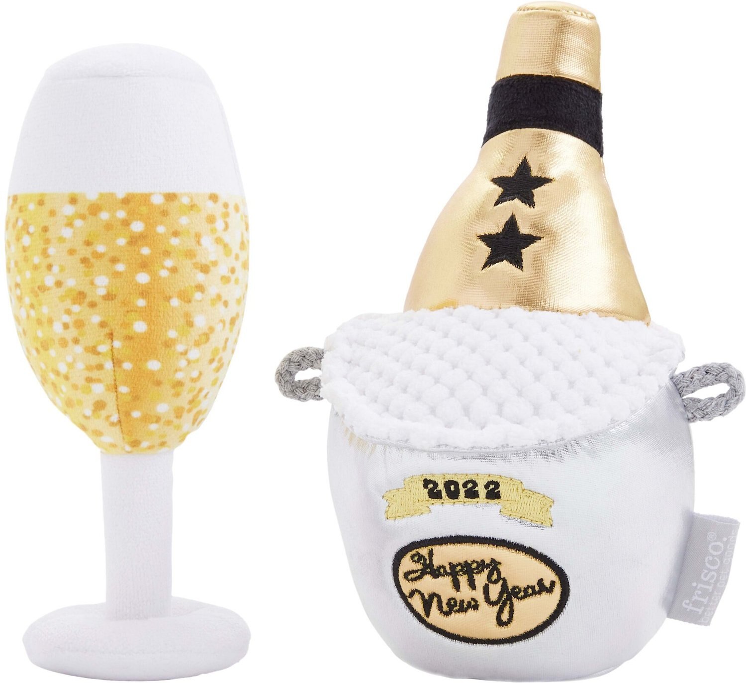 FRISCO New Year's Eve Champagne & Flute Plush Squeaky Dog Toy, 2 count