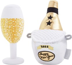 Frisco New Year's Eve Champagne & Flute Plush Squeaky Dog Toy, 2 count, Small/Medium