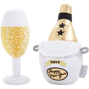 Frisco New Year's Eve Champagne & Flute Plush Squeaky Dog Toy, 2 count, Small/Medium