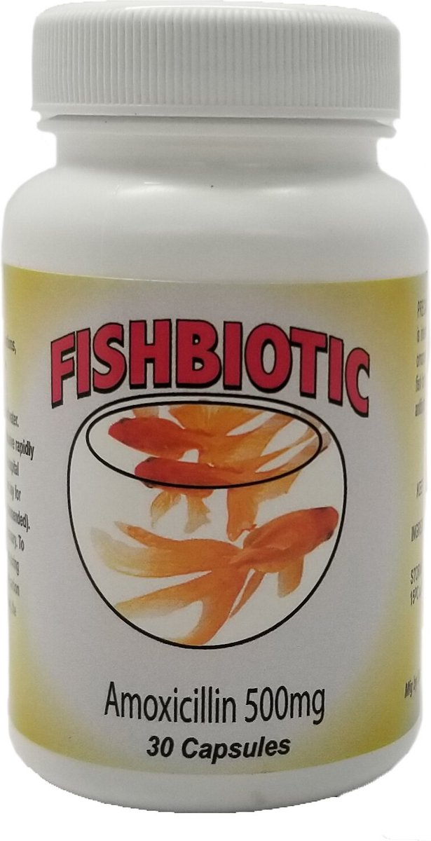 FISHBIOTIC Amoxicillin Capsule Fish Antibiotic, 500 mg, 30 count
