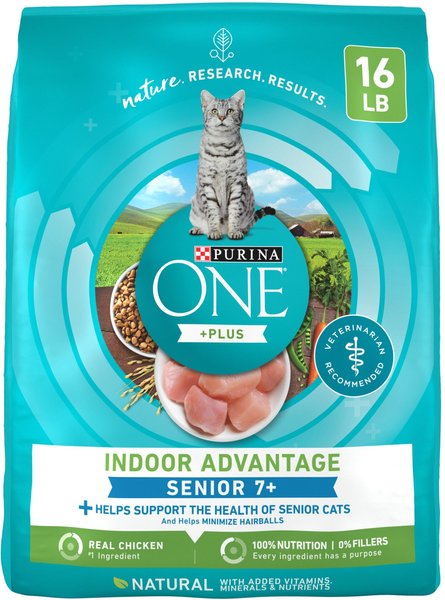 Purina ONE Indoor Advantage Senior 7+ High Protein Natural Dry Cat Food, 16-lb bag slide 1 of 10