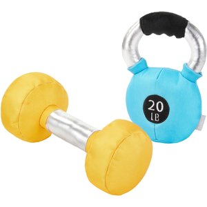 Frisco Dumbell & Kettleball Plush Squeaky Dog Toy, 2 count