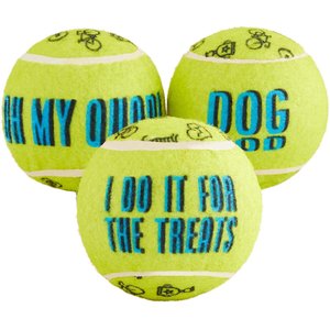Frisco Motivational Tennis Balls Plush Squeaky Dog Toy, 3 count