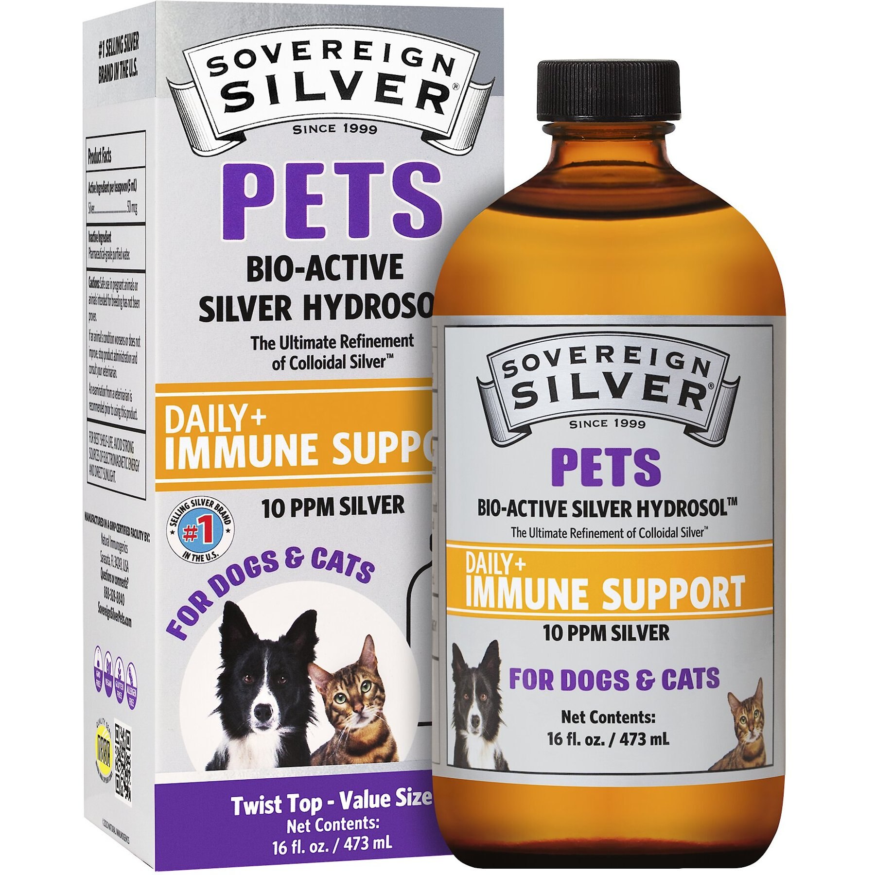 SOVEREIGN SILVER PETS Daily Immune Support Bio Active Silver Hydrosol Dog Cat Supplement 4 fl oz bottle Chewy