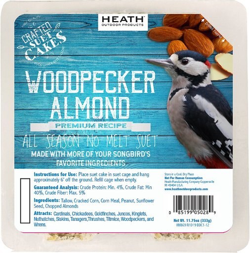 Heath Bird's Crafted Suet Cakes Woodpecker Almond Wild Bird Food, 11.75-oz, case of 12
