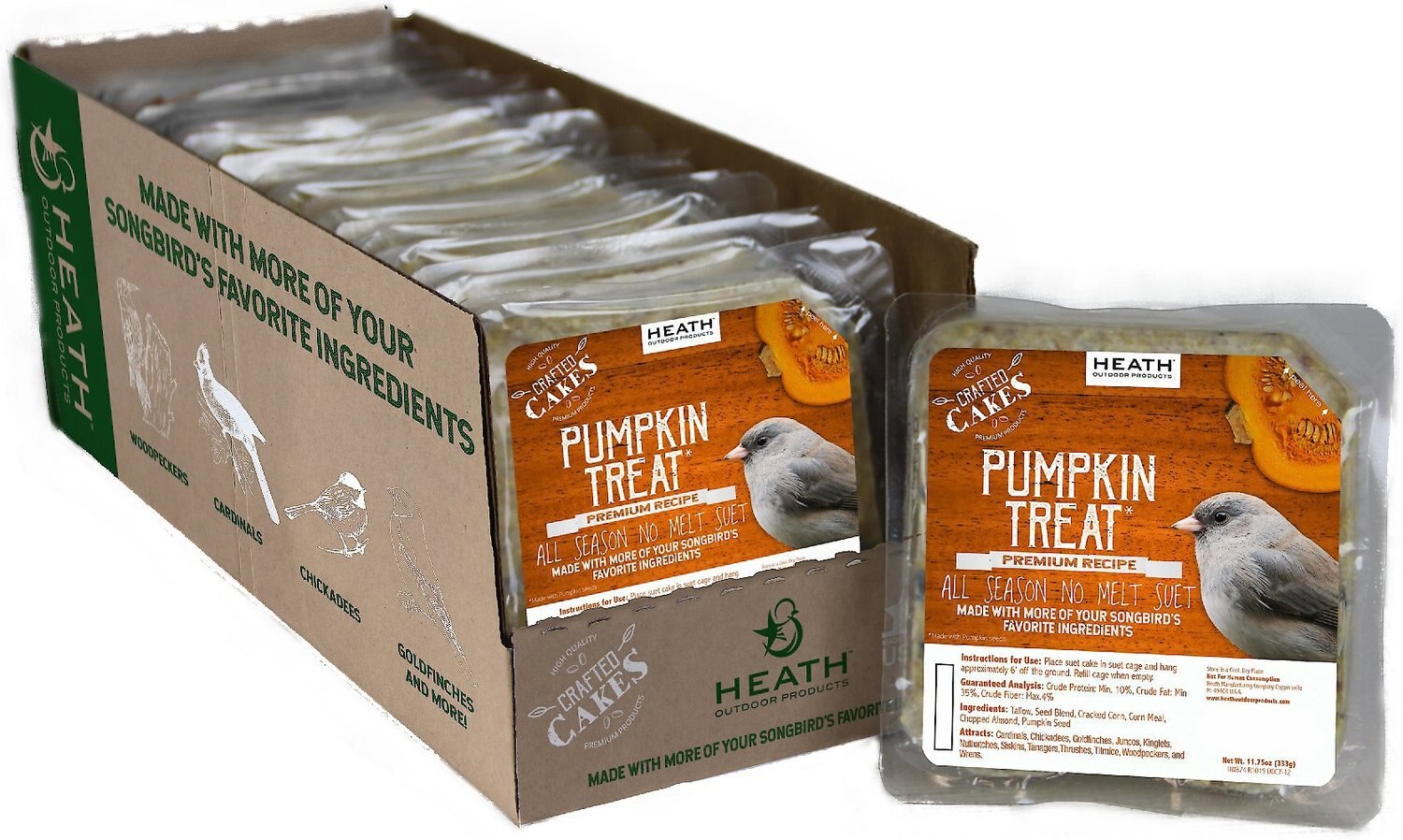 Heath Crafted Suet Cakes Pumpkin Treat Wild Bird Food, 11.75-oz, case of 12