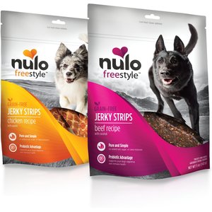 Nulo FreeStyle Jerky Strips Beef & Chicken Variety Pack Grain-Free Dog Treats, 5-oz bag, 2 count