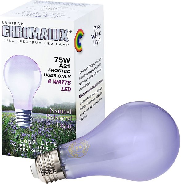 Chromalux A21 Full Spectrum Neodymium Glass LED Bird & Reptile Light Bulb, 8-watt slide 1 of 2