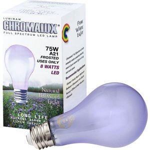 Chromalux A21 Full Spectrum Neodymium Glass LED Bird & Reptile Light Bulb, 8-watt