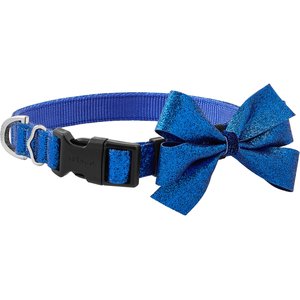 Frisco Glitter Dog Collar with Removeable Glitter Bow, Blue, LG - Neck: 18-26-in, Width: 1-in