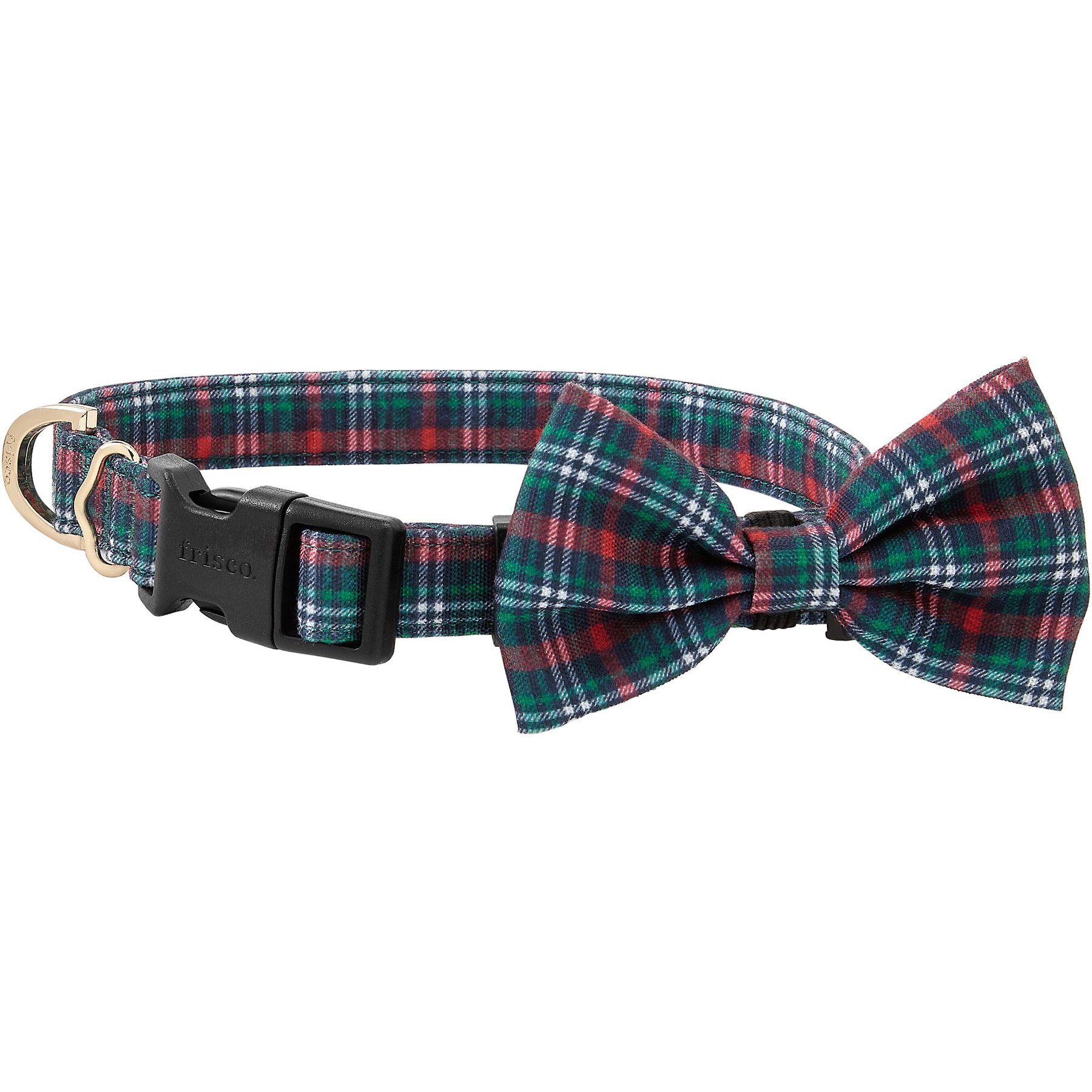 Frisco Festive Plaid Dog Collar with Removable Plaid Bow, Green Plaid, LG - Neck: 18-26-in, Width: 1-in