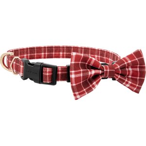 Frisco Festive Plaid Dog Collar with Plaid Removeable plaid Bow, Red Plaid, LG - Neck: 18-26-in, Width: 1-in