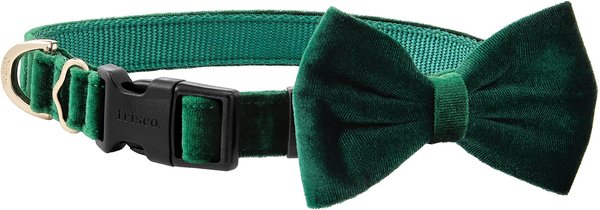 Frisco Velvet Dog Collar With Removeable Velvet Bow, Green, XS - Neck: 8 - 12-in, Width: 5/8-in slide 1 of 6