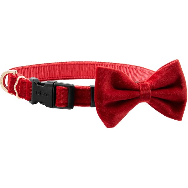 FRISCO Velvet Dog Collar with Removeable Velvet Bow, Red, MD - Neck: 14 ...