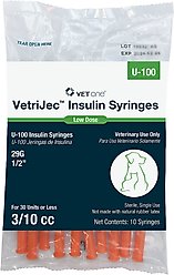 VetOne VetriJec Insulin Syringes U-100 0.5-in x 29G, 0.3-cc, 50 syringes