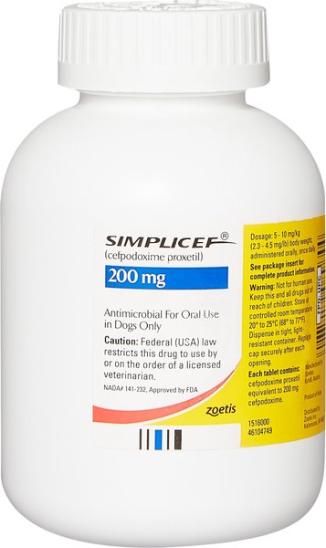 Simplicef (Cefpodoxime Proxetil) Tablets for Dogs, 200-mg, 60 tablets slide 1 of 5