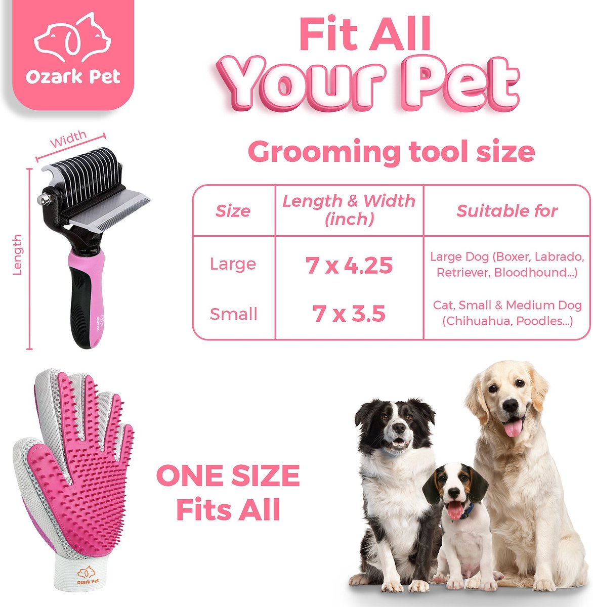 OZARK PET Dog & Cat Grooming Kit, Pink, Small