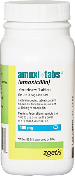 Amoxi-Tabs (Amoxicillin) Tablets for Dogs & Cats, 100-mg, 30 tablets  slide 1 of 5