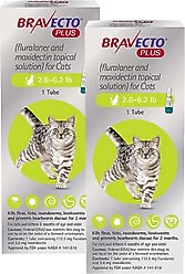 Bravecto Plus Topical Solution for Cats, 2.6-6.2 lbs, (Green Box), 2 Doses (4-mos. supply)
