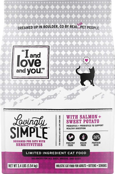 I and Love and You Lovingly Simple Limited Ingredient Diet Salmon and Sweet Potato Dry Cat Food, 3.4-lb bag, bundle of 2 slide 1 of 9