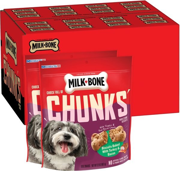 Milk-Bone Chock Full of Chunks With Turkey & Bacon Flavored Dog Treats, 32-oz bag, case of 2 slide 1 of 6